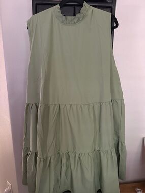 Sleeveless Ruffle Tiered Dress in Sage Green